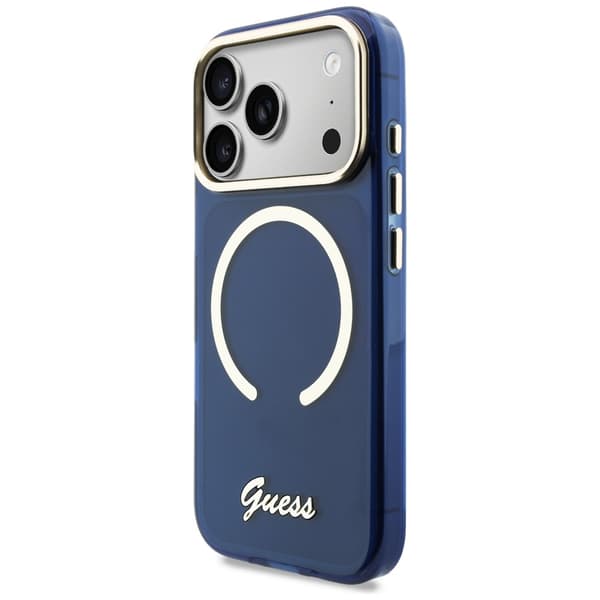 Guess IML Script Metal MagSafe-etui til iPhone 17 Pro Max i blåt