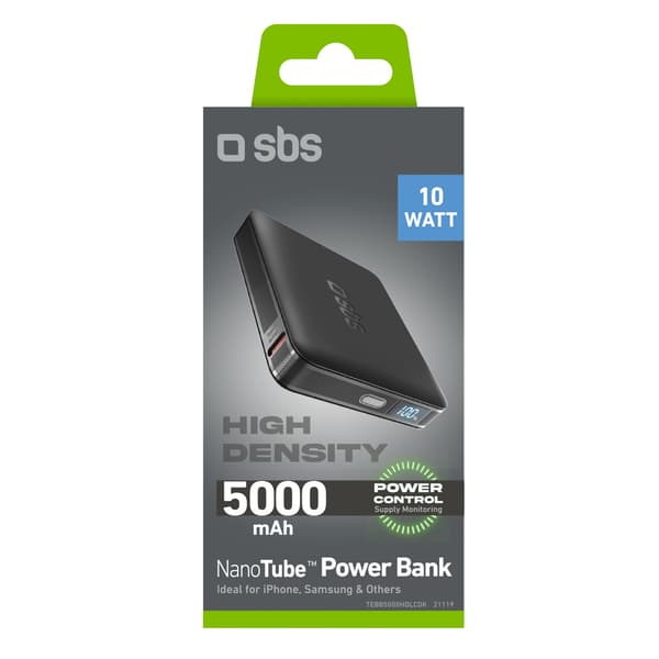Powerbank med LCD-display 5000mAh USB-C 10W - sort