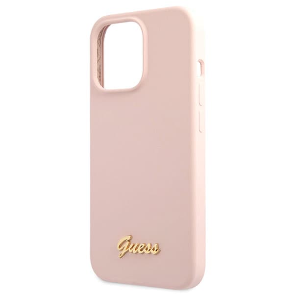 Guess Silikone Script Guld Logo cover til iPhone 13 Pro Max, lyserød/lyserød