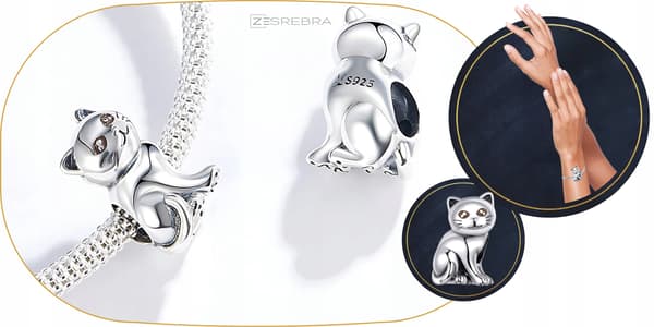 Berlocker silver 925 silver KATT hänge silverpärla katt berlocker 925