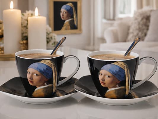 Porslinskoppar set 2x250 ml Vermeer Flicka med pärlörhänge Som present