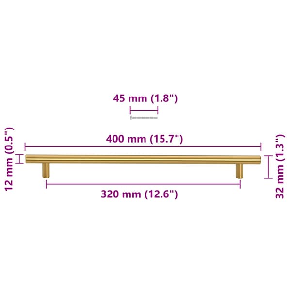 vidaXL skabsgreb, 5 stk., guld, 320 mm, rustfrit stål