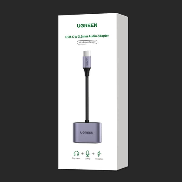 USB-C ljudadapter - USB-C + 3,5 mm minijack - grå