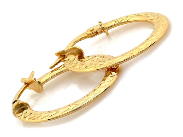 Øreringe i 585 guld, ringe, fræsede på den ene side, diameter 21 mm