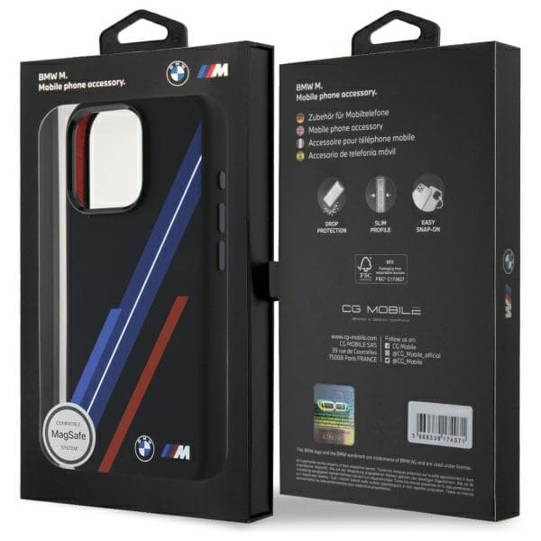 BMW Silicone Random Lines MagSafe -kotelo iPhone 16 Pro Maxille, musta