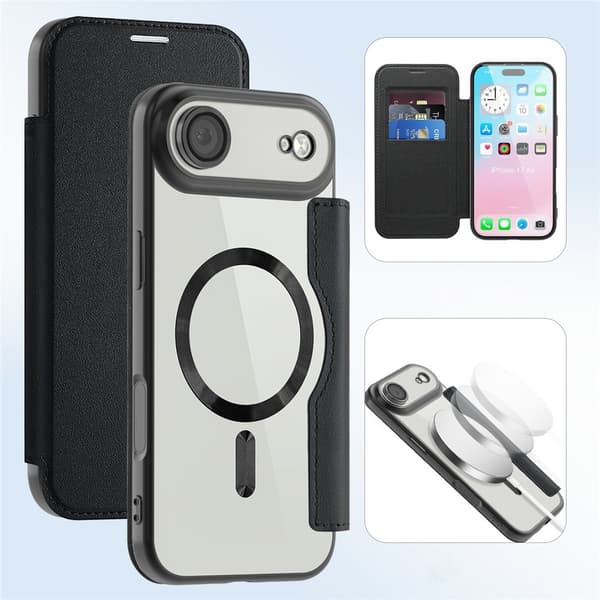 iPhone Air Flip-etui, RFID-pung MagSafe med kamerabeskyttelse, sort