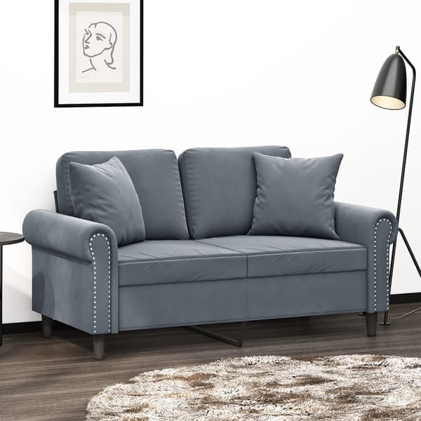 vidaXL 2-sitssoffa med kuddar, mörkgrå, 120 cm, sammet