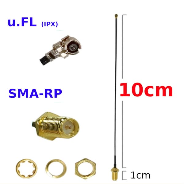 Pigtail uFL hun / SMA-RP fatning RF1.13 10cm