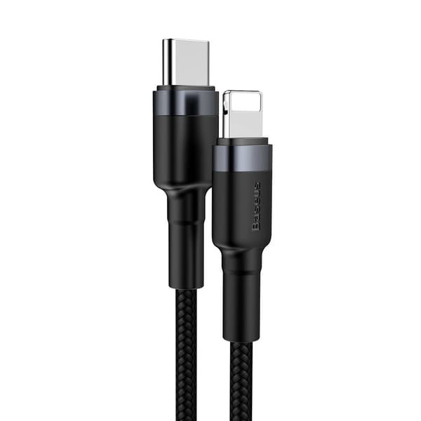 Holdbart nylonkabel USB-C PD iPhone Lightning 18W QC3.0 1m Sort-Grå