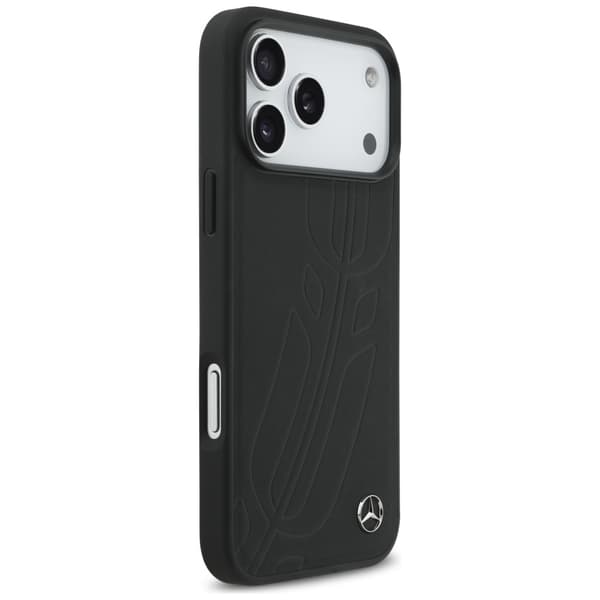 Mercedes Læder Stort Laurel Leaf MagSafe-etui til iPhone 17 Pro Max Sort
