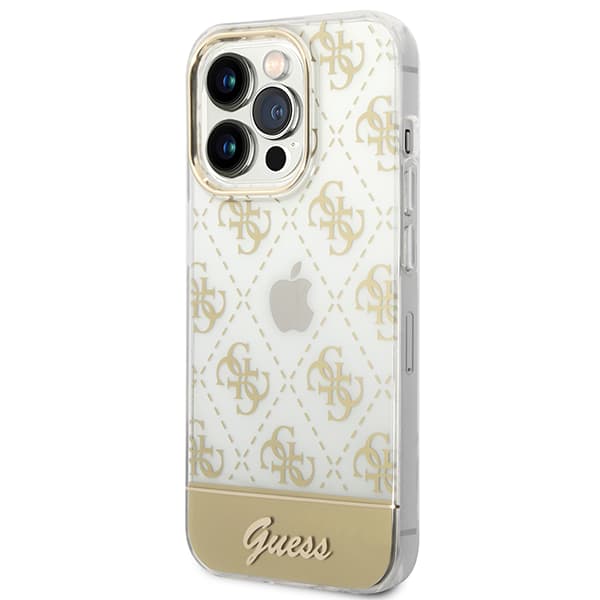 Guess 4G Mönsterskriptskal till iPhone 14 Pro Max, Guld
