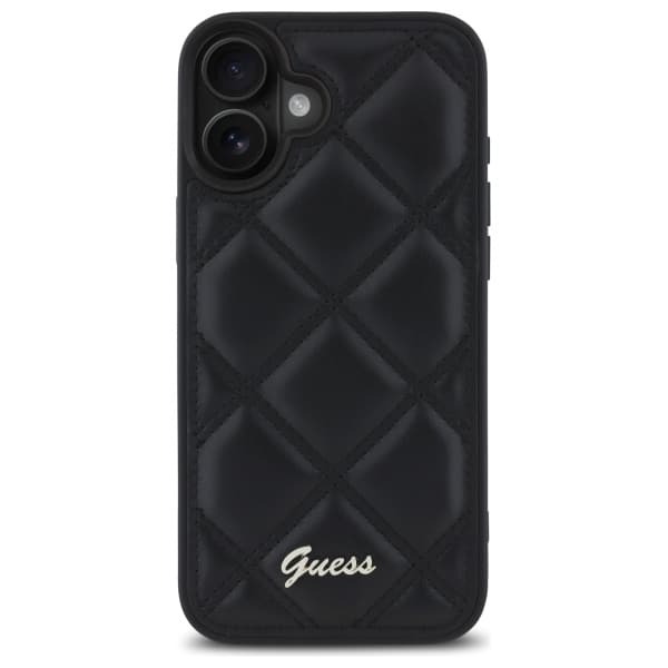 Guess Quiltet Metal Logo-cover til iPhone 16 Plus, Sort