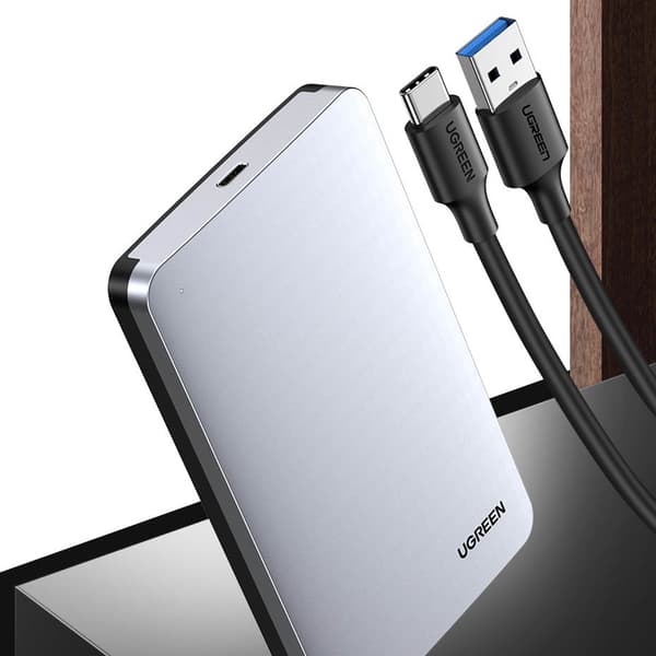 Kiintolevykotelo 2,5" SATA 3.0 6Gbps + USB - USB-C -kaapelille 0,5m harmaa