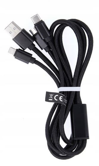 Maxlife 3in1 USB-kaapeli - Lightning + USB-C + microUSB 1.0 m 2.1A musta