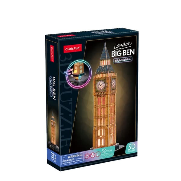 Cubic Fun. 3D LED-puslespil. Big Ben. Natversion. 32 brikker.