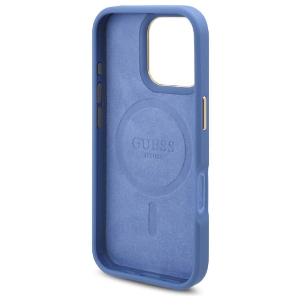 Guess 4G Logo Plate MagSafe-etui til iPhone 16 Pro, blå