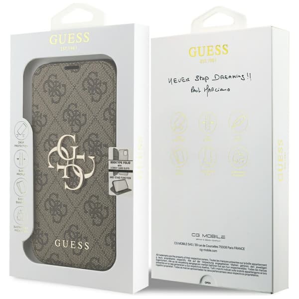 Guess Book 4G Metal Logo Cover til iPhone 17 Pro Brun