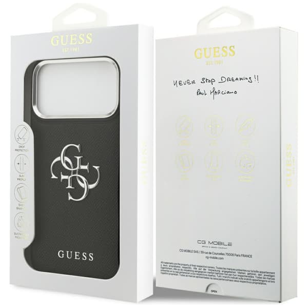 Guess Grained Big 4G Classic Logo cover til iPhone 17 Pro Max, sort