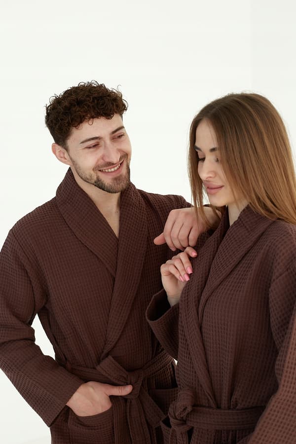 Lang tynd unisex badekåbe, bomuld, hurtigttørrende, brun, 3XL