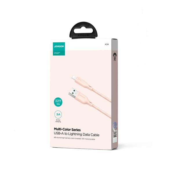 iPhonen monivärinen USB-A-kaapeli - Lightning 3A -kaapeli 1 m, pinkki