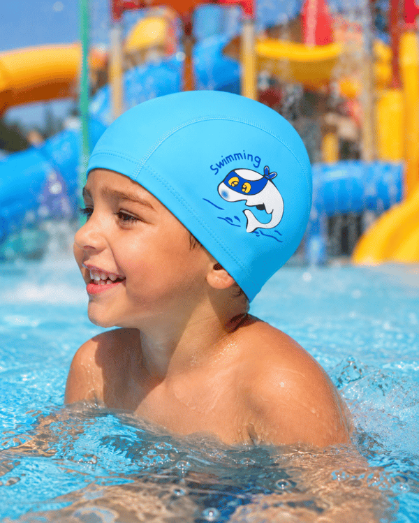 Aqua-Sport PU junior delfin badehætte blå AS95073