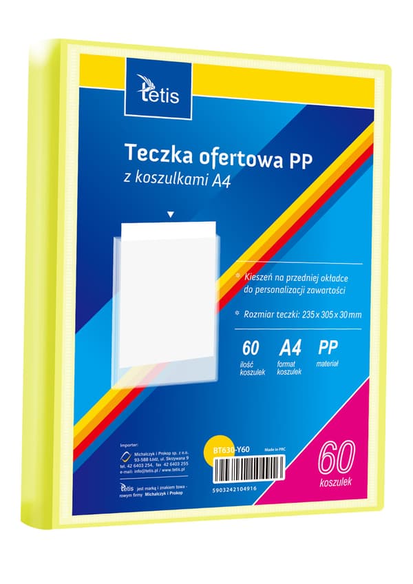 PP-esittelykansio, 60 taskua, A4, keltainen