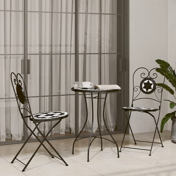 vidaXL foldbare bistrostole, sæt med 2, sort og hvid, keramik