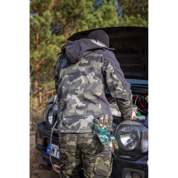 SOFTSHELLJACKA MED CAMO-HUVA, GRÖNSVART, "2XL", CE, LAHTI