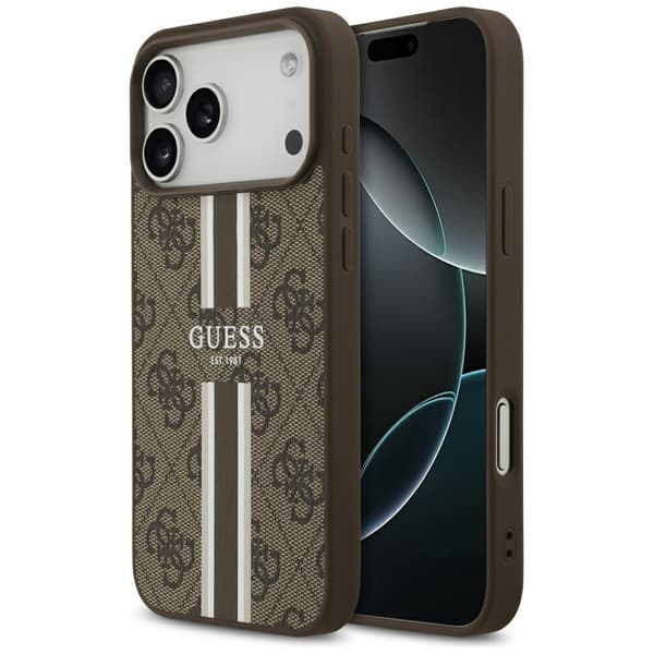 Guess 4G Printed Stripes MagSafe-etui til iPhone 17 Pro Max brunt