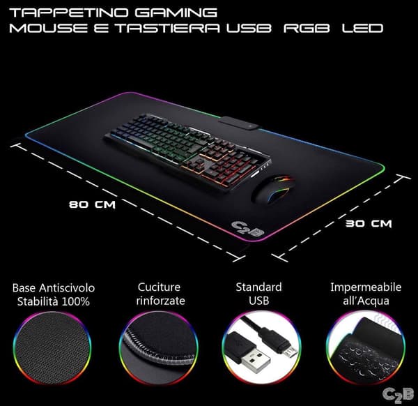 Gaming LED-musemåtte XXL 80x30 cm