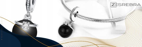 Charms sort perle sølv 925 perlevedhæng perler kubisk zirkon ring