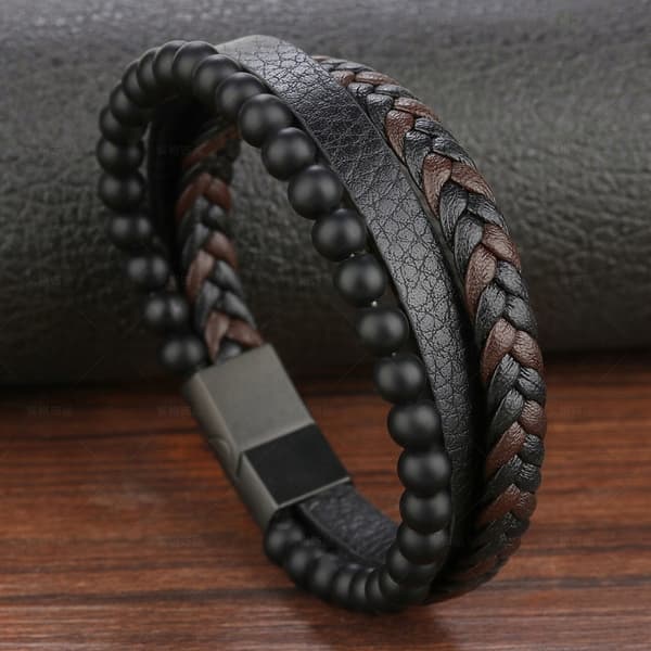 TJOCKT läderarmband i titan för män
