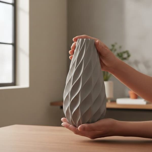 Dekorativ vas med rundade linjer, grå, minimalistisk form