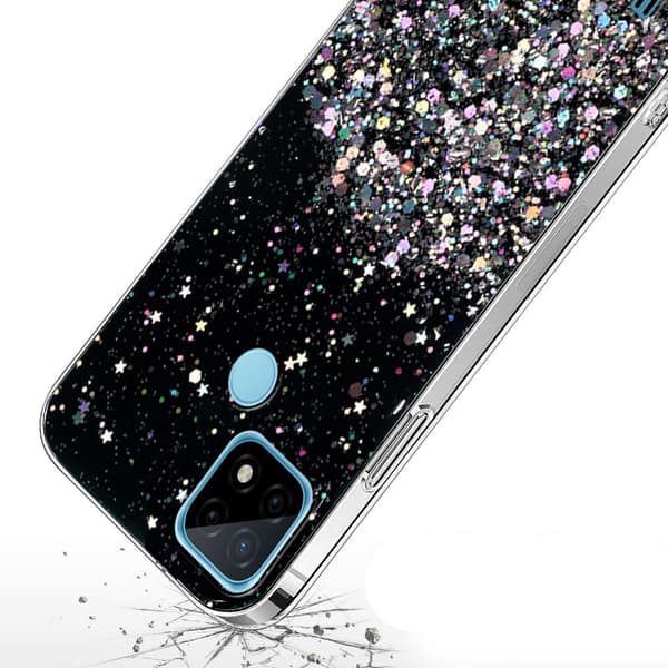 Realme C21 cover, glitrende, sort