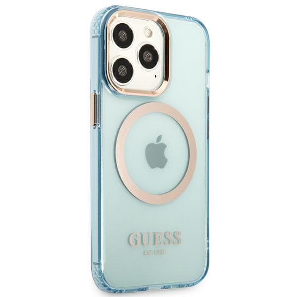 Guess Gold Outline Translucent MagSafe-etui til iPhone 13 Pro / 13, blå