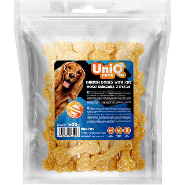 Hundegodbidder Bløde kyllingeterninger med ris UniQ Pets 500g