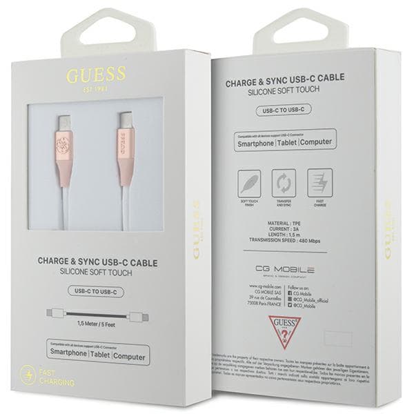 Guess Ebossed Logo USB-C - USB-C -kaapeli 1,5 m, pinkki