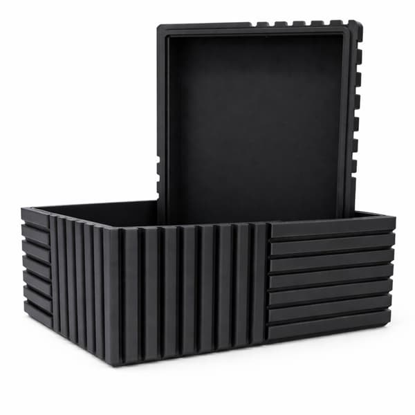 Sort rillet organizer-boks med låg til småting til kontoret