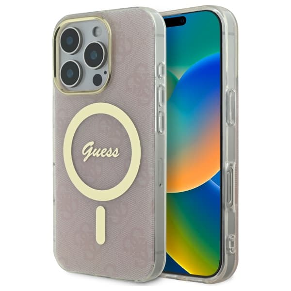 Guess IML 4G MagSafe-etui til iPhone 16 Pro, lyserød