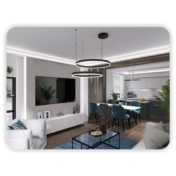 Tuya WiFi Rund Lampe 80+60+40 cm LED Sort Hængende Ring Cirkel