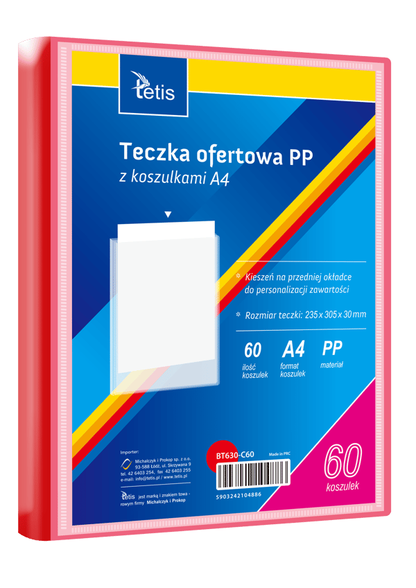 PP-esittelykansio, 60 taskua, A4, punainen