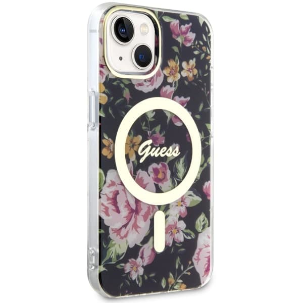 Guess Flower MagSafe-etui til iPhone 14, sort