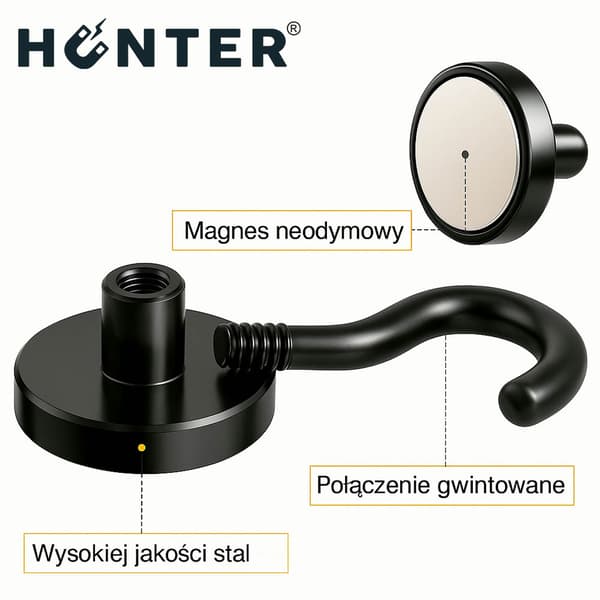 Hunter magnetisk krogholder 12x5mm stærk sort 5 kg bæreevne
