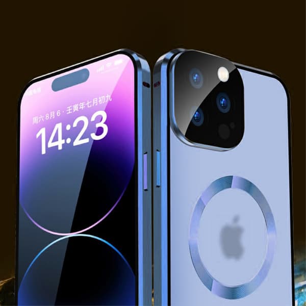 Magnetisk dobbeltglas MagSafe-cover til iPhone 15 Pro Max, blå