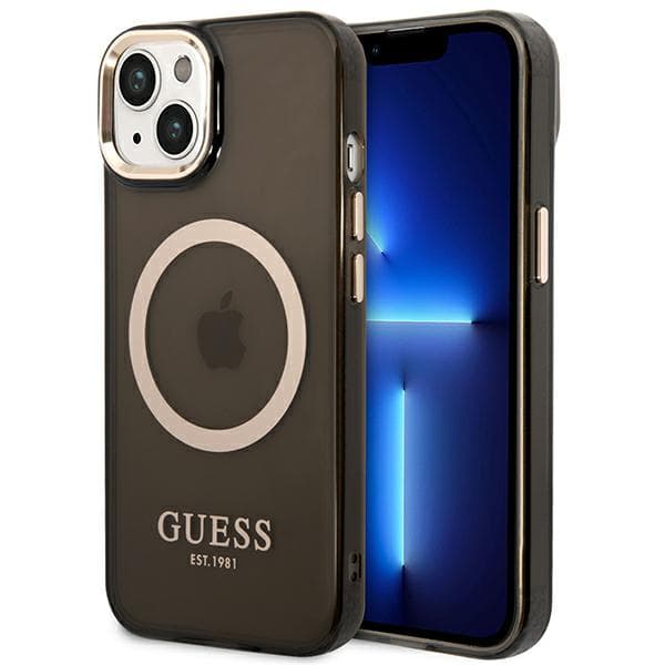 Guess Gold Outline Translucent MagSafe-etui til iPhone 14, sort