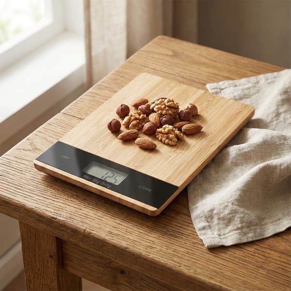 Bambu köksvåg elektronisk precision 5kg 1g trä touch