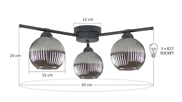 Loftlampe 3xE27 ALBEDO MØRK