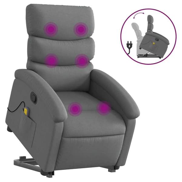vidaXL Lyftbar massagefåtölj mörkgrå tyg