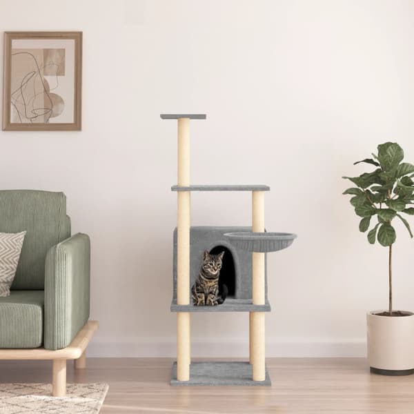 vidaXL kradsetræ til katte med sisalstolper lysegrå 132 cm