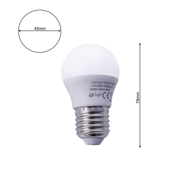 LED-pære 7W E27 G45 varm 3000K